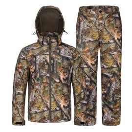 UIIHUNT Hunting Clothes for Men with Fleece Lining, Safety Strap Compatible Water Resistant Silent Hunting Jacket and Pants