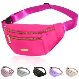 Yoolly Bum Bag for Women Men, Fashion Fanny Pack with 3 Zipper Pockets & Adjustable Strap, Lightweight Waist Bags for Travel, Running, Cycling, Hiking (Rose)