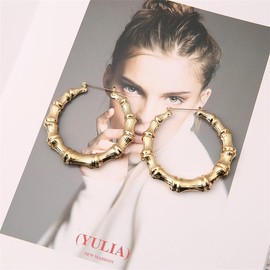 Bamboo Hoop Earrings Oversized Metal Gold Bamboo Earrings Hip Hop Chunky Silver Big Hoop Earrings Exaggerated Pride Outfits for Women-Gold/50MM