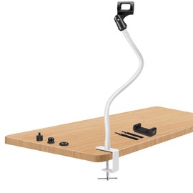 Prizmora Gooseneck White Microphone Stand Desk Mic Stand Arm Long 20.5'' Sturdy Adjustable Microphone Holder Clip On Mic Holder Flexible Mike Stand Clamp Podium Mic Stand For Podcast Mount Traveling