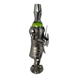 Wine Bottle Holder Knite 19" Tall with Bottle Stopper – Handmade Metal Wine Rack, Rustic Home Décor in Silver