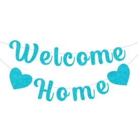 MDLLDM Welcome Home Banner,Welcome Home Decorations, Welcome Home Glitter Large Hanging Letter Banner for Woman Man,Welcome Home Baby Shower Party Decorations Backdrop pre-Strung, no DIY Blue