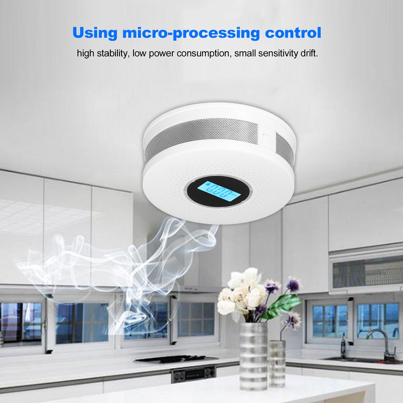 CO Smoke Combination Detector Photoelectric Sensor Sound Light Alarm LCD