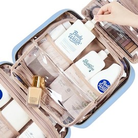NISHEL Travel Toiletry Bag for women, Portable Hanging Organizer for Full-Sized Shampoo, Conditioner, Brushes Set, Makeup Accessories, Large Size,... 
