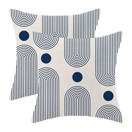 Boho Mid Century Pillow Covers 18x18 Set of 2, Abstract Simple Navy Blue Sun Arch Decorative Throw Pillowcase Boho Modern Outdoor Farmhouse Cushion Cover for Sofa Couch Bed Living Room Decor