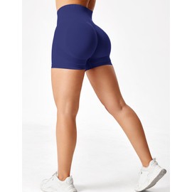 YEOREO - Pantalones cortos profesionales de entrenamiento para mujer, 3.6 pulgadas, sin costuras, cintura alta, contorno de gimnasio, yoga, motociclista, Azul oscuro, Large