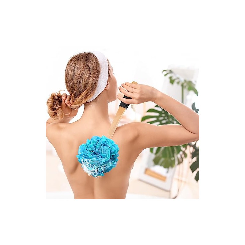 Forenee Loofah Stick Malla Suave Luffa Mango Madera Antideslizante Hecho