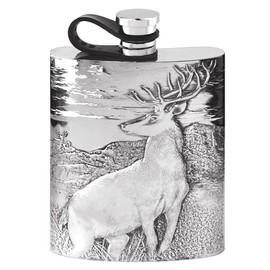 English Pewter Company 6oz Embossed Stag Pewter Hip Flask with Flexi Cap [CSF290]