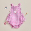 Baby Girl Summer Outfit Goose Embroidery Plaid Ruffled Trim Sleeveless