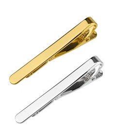 Tie Clip, Pack of 2 Tie Clips, Men's Tie Accessories, Classic Gift Set, Tie Clip for Long or Short Styles, Tie Wedding, Business Clips (Silver Gold), Steel, Cinnabar