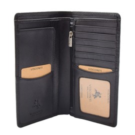 A1 FASHION GOODS Mens Real Leather Breast Wallet Vertical Bifold Cash Cards RFID Safe AT12 Black-Brown (Black)