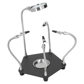 Helping Hands Soldering Station, Third Hand with 3X Magnifier, 4 Flexible Arms Metal Base PCB Circuit Board Holder for Soldering Tools Repair Crafts Jewelry Helping Station