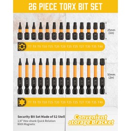 AOKLIT 46 Pcs Screwdriver Bit Sets,20 Pcs Allen Wrench Drill Bit Set Metric & SAE,26 Pcs Torx Bit Set T7-T40,1/4” Hex-Shank Bits Set, 1” & 2” Long