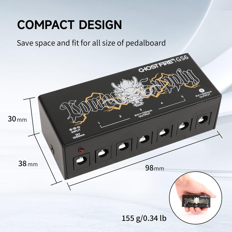GHOSTFIRE GS6 Guitar Pedal Power Supply 9V/1000mA High Current for