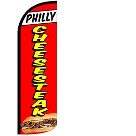 4LessCo PHILLY CHEESESTEAK - Windless Swooper Flag Feather Banner Sign 3x11.5 ft Tall (Flag Only) rq