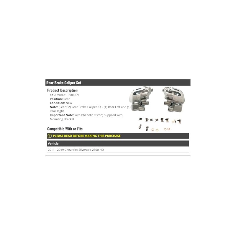 Rear Brake Caliper Set of 2 - Compatible with 2011-2019