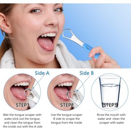 Raspadores de Lengua para Adultos, Limpiador de Raspador Tounge de Acero Inoxidable, con Estuche de Transporte(1 Azul+1 Negro)