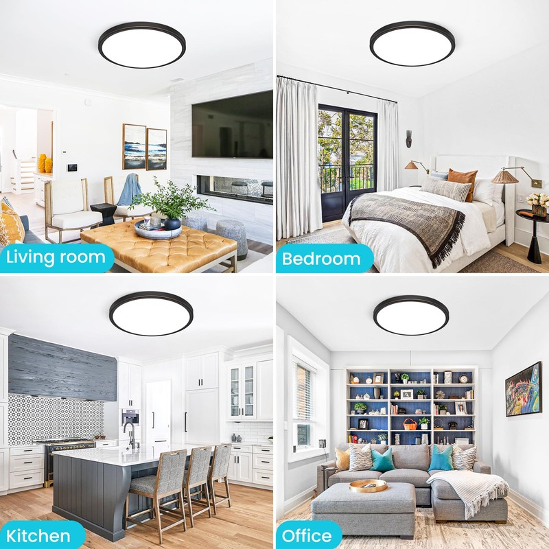 libtit 12 inch Flush Mount Ceiling Light, 3000K 4500K 6000K