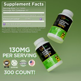 Potassium Iodide Tablets 130 mg | 300ct Iodine for Radiation Exposure - Potassium Iodine Pills - YODO Naciente - KI Pills - Made in USA - ThyroShield (300 Tablets)