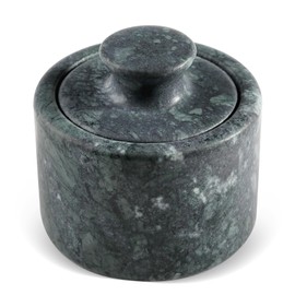 Koville Indian Green Marble Salt Cellar with Lid 3.5", Stone Pepper Container & Spice Jars for Kitchen, Marble Salt and Pepper Holder, Stone Storage Box for Kitchen Counter, Spice Jar