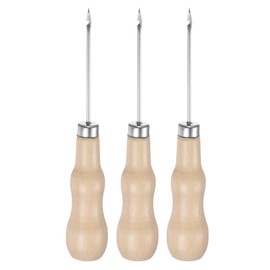 QUARKZMAN Pack of 3 Handmade Sewing Awl with Hook Head Made of Riedwood Leather Hole Tool with Wooden Handle Scratching Awl for Wire Breakage Marking Drilling Sewing Repair and DIY Handmade Wood