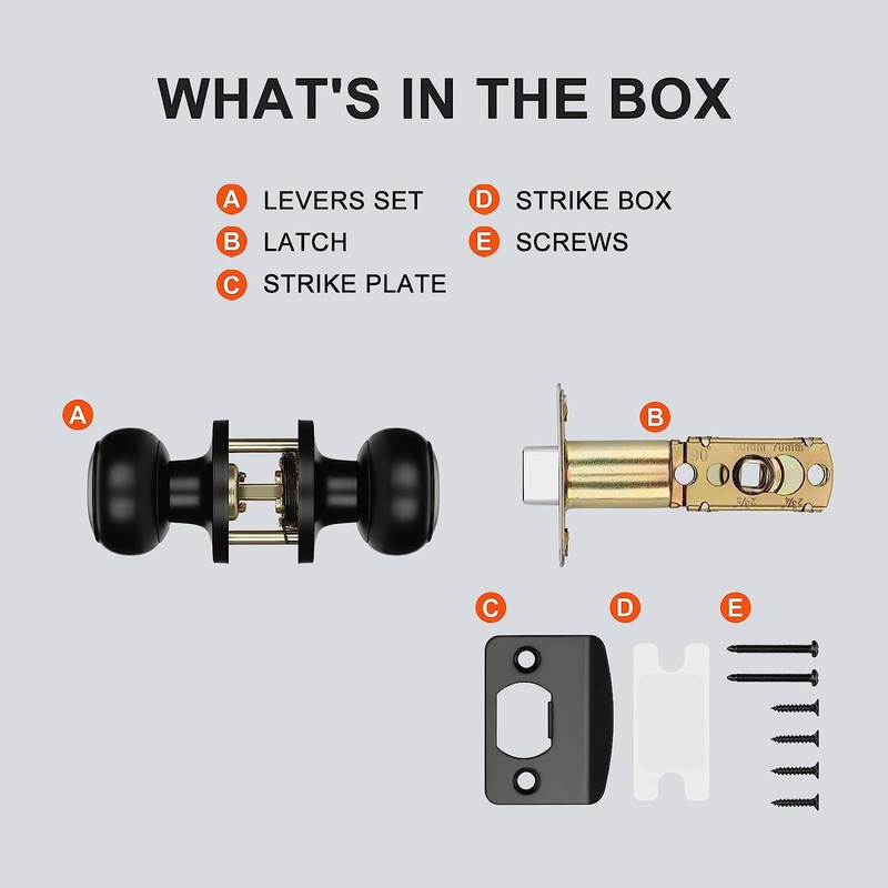 goldenwarm 1 Pack Black Passage Door Knobs, Matte Black Closet