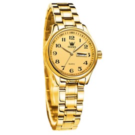 OLEVS Watches for Women UK Ladies Analog Quartz Silver and Gold Women's Watches Date Day Stainless Steel Waterproof Large Numbers Easy Read Dress Wrist Watches