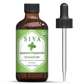 Siva Japanese Peppermint Essential Oil 4 Fl Oz with Premium Glass Dropper – 100% Pure, Natural, Undiluted, Therapeutic Grade, Perfect for Skincare, Hair Care, Diffuser & Aromatherapy, Soap & Candle