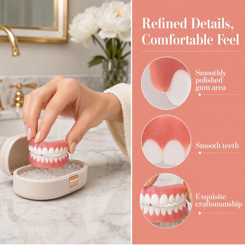 SPOKKI 4 Pairs False Teeth, White Dentures Comfortable Fake Teeth