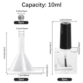GORGECRAFT 6 Stück Leere Nagellackflaschen Mit Schwarzer Pinselkappe 10 ml Klare Quadratische Glasflaschen Zum Nachfüllen von Nagellack Mit 6 Stück Rührkugeln Zum Mischen Und 2 Stück Trichtern