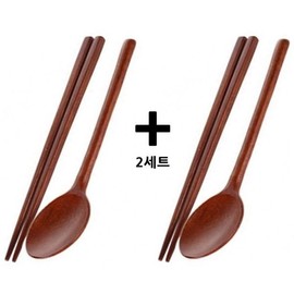 Lacquered KYYISATY Wooden Spoon Set of 2, Wooden Chopsticks for Ramen and Kalguksu / 옻칠 KYYISATY 나무수저 2세트 라면용 칼국수용 나무젓가락