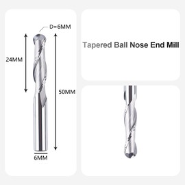 SpeTool Ball End Mill 6 mm Cutting Diameter 6 mm Shank 24 mm Cutting Length Double Flute Router Bit Solid Carbide Milling Cutter for DIY Woodworking Carving Engraving