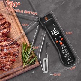 G.a HOMEFAVOR 3-in-1 Digital Meat Thermometer for Kitchen Cooking - Wired Probe, Instant Read Temperature with Infrared Thermometry for Pizza Making, BBQ, Air Fryer, Deep Fry, Roasting