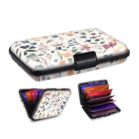 AUEKLLW Mini RFID Aluminum Credit Card Holder for Women Men, Slim Business Hard Card Case, Cute Card Wallet ID Case Cute Floral