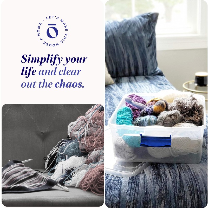 HOMZ Secure Latch, Clear Plastic Storage Organizer Bins, 15.5 Quart,