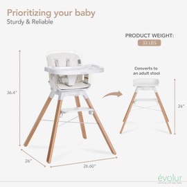 évolur 360° Bloom Highchair, Rotating, Convertible Baby Feeding Chair with Adjustable Height, Removable Tray, Easy to Clean, Stylish & Space-Saving for Newborns & Toddlers - Panna Cotta