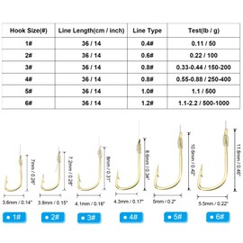 PATIKIL 2# Small Fishing Hooks with 36cm Line, 20Pcs 0.3x0.15 Inch Double Hook Rigs with Barbs Fishing Hook on Nylon Line for Freshwater, Gold Tone