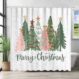 Fitumiw Merry Christmas Shower Curtain 72" x 72" Christmas Trees Home Bathroom Decorations Santa Xmas Pine Trees Bathtub Curtain Set with 12 Hooks