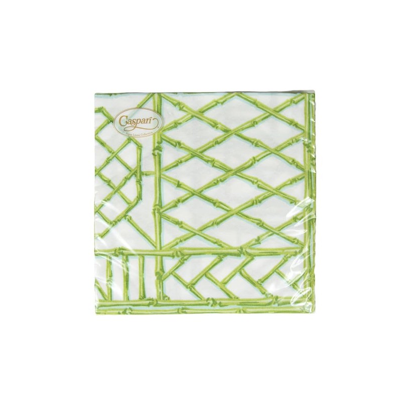Caspari Bamboo Screen Moss Green Paper Linen Dinner Napkins -