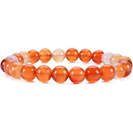 EPSAA Gemstone Beaded Bracelets For Women and Men Small, Medium, Large Sizes - 8mm Round Beads Carnelian, 7" Inches, Stone, Jasper