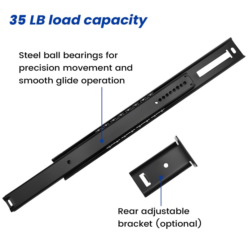 LONTAN 2 Pcs Black Center Mount Drawer Slides 14 Inch