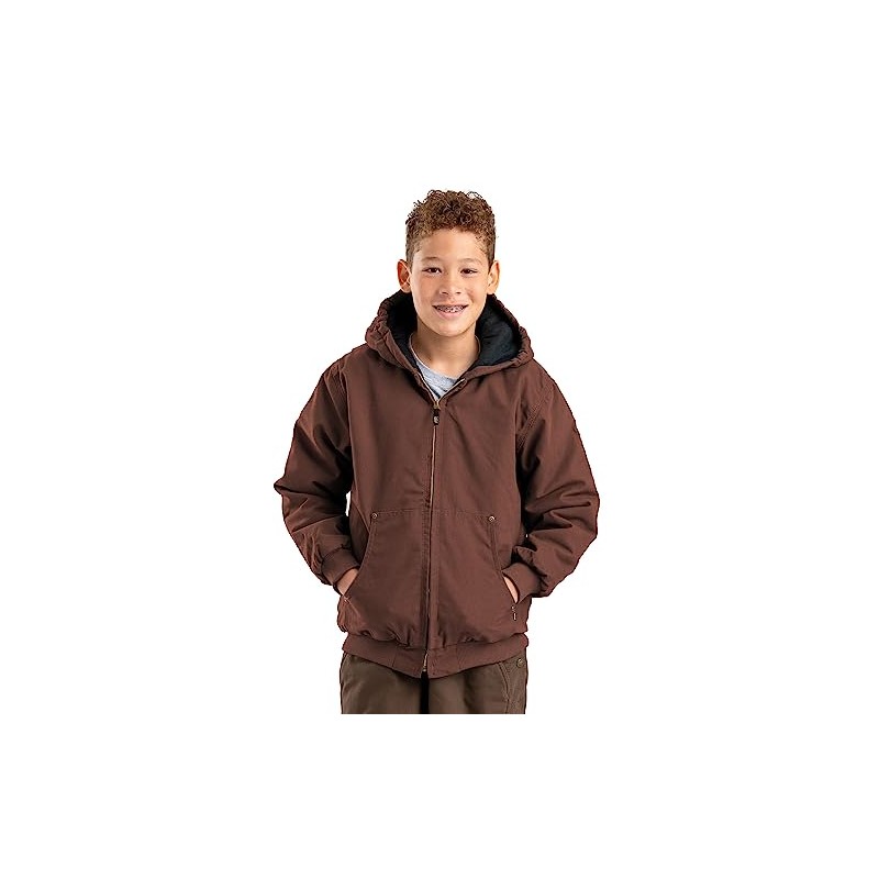 Berne Youth Softstone Duck Hooded Jacket, Medium Regular, Bark