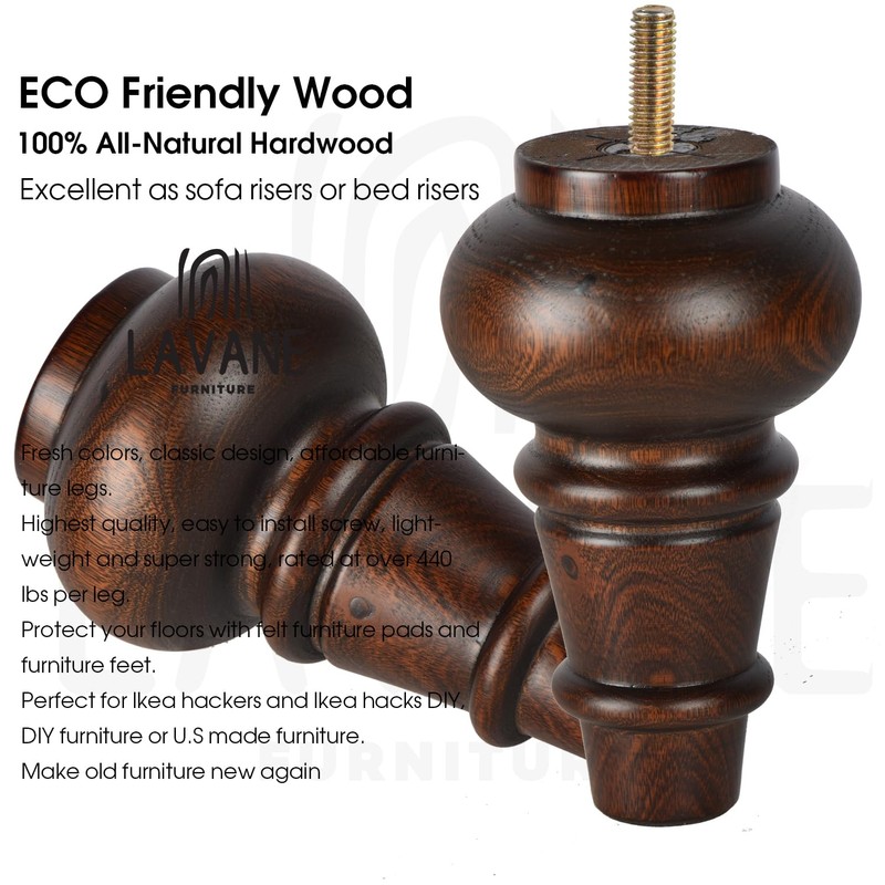 La Vane 6 inch Wooden Furniture Legs, 4PCS Soild Wood