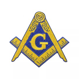 Square & Compass Embroidered Masonic Patch - [Gold & Blue][3'' Tall]