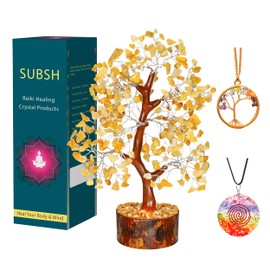 SUBSH Yellow Aventurine Stone Money Tree | Tree of Life | Energy Healing Stones | Feng Shui Bonsai | Reiki Crystal Healing | Good Luck | Chakra Tree | Spiritual | Crystal Gifts | Office Home Decor