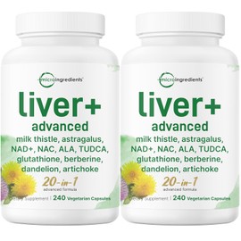 Liver Advanced+, 480 Veggie Capsules | 20-in-1 Complex + Milk Thistle, Dandelion, NAD, NAC, ALA, TUDCA, Glutathione, Artichoke, Turmeric, & Astragalus | Non-GMO, Gluten Free