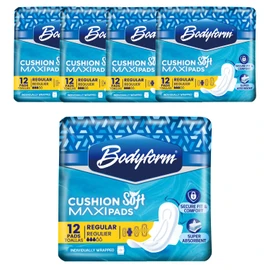 Bodyform Maxi - Value Sanitary Napkins, Cushion Soft Always Comfortable and Ultra-Absorbent (Regular Wings, 48 Count (4 Packs of 12 Counts))