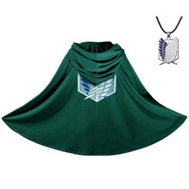 Ahfiwaso 29.9" Length Green Anime Cosplay Cloak, Cosplay Costume Wings Cape Hooded Cloak with Necklace, Green, Standard