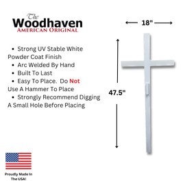 Woodhaven Large Memorial Cross - Perfect For Outdoor And Memorial Sites - Steel Grave Marker White Powder Coat Finish - Headstone Replacement - Made In The USA