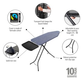 Brabantia - Ironing Board C - Extra Large Steam Iron Rest - Adjustable in Height - Non-Slip Rubber Feet - Cotton Cover with Foam Layer - Foldable XL Unit - Denim Blue - 49 x 18 inches